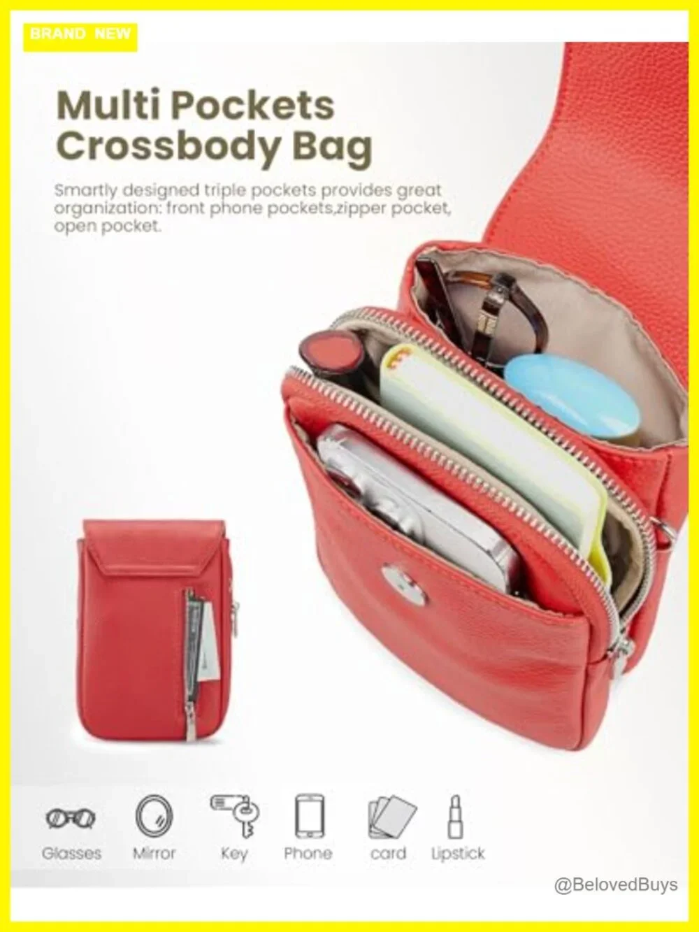 Genuine Leather Crossbody Bag with RFID Blocking Card Slots